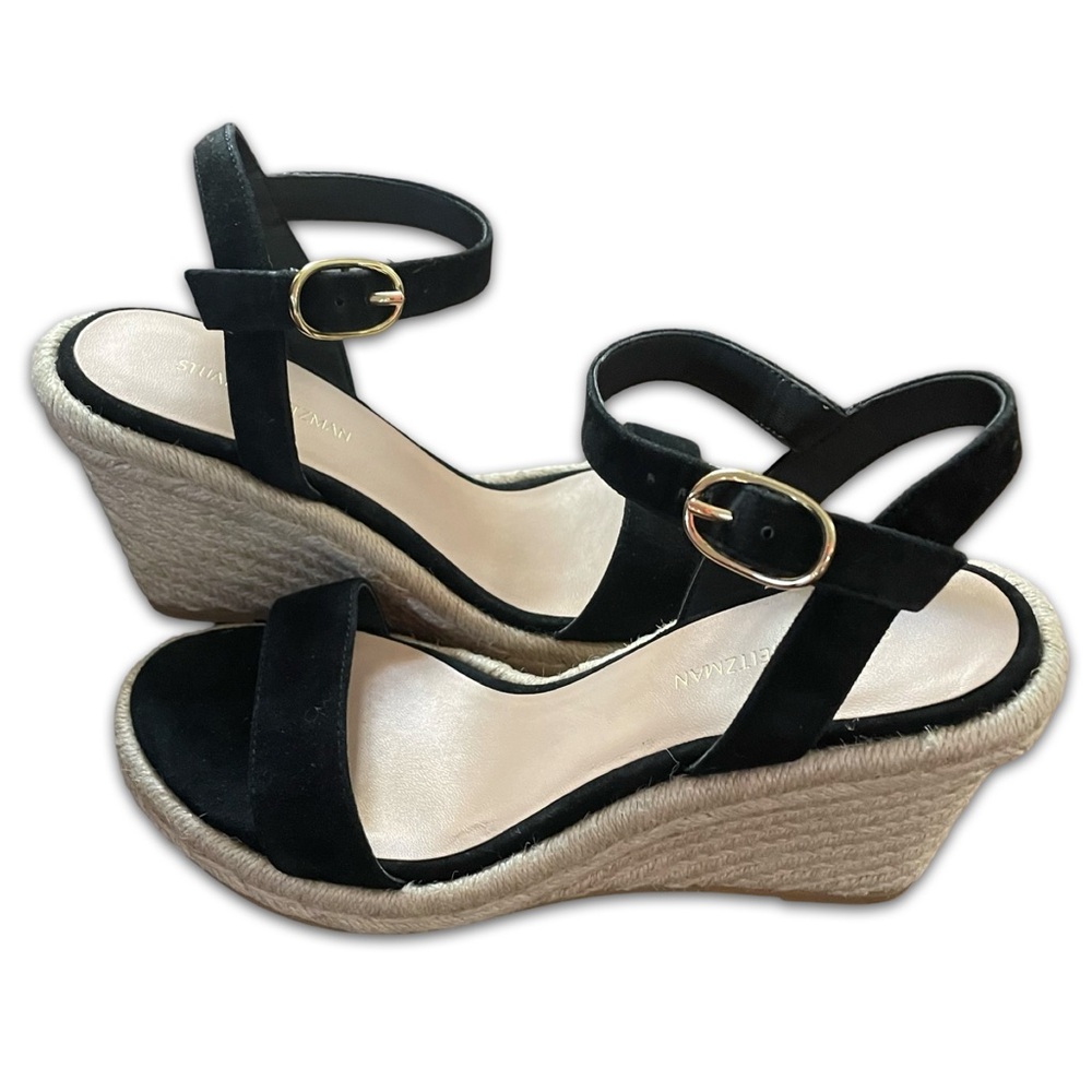 Gorgeous Stuart Weitzman Black Suede Teddi Wedge Sandals